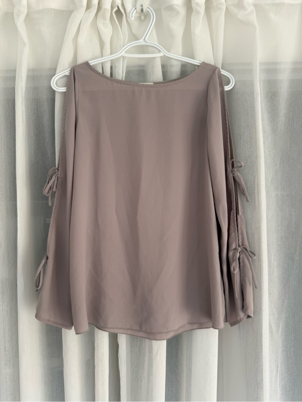 Women's Mauve Tie-Sleeve Blouse - Classic Boat Neck Top